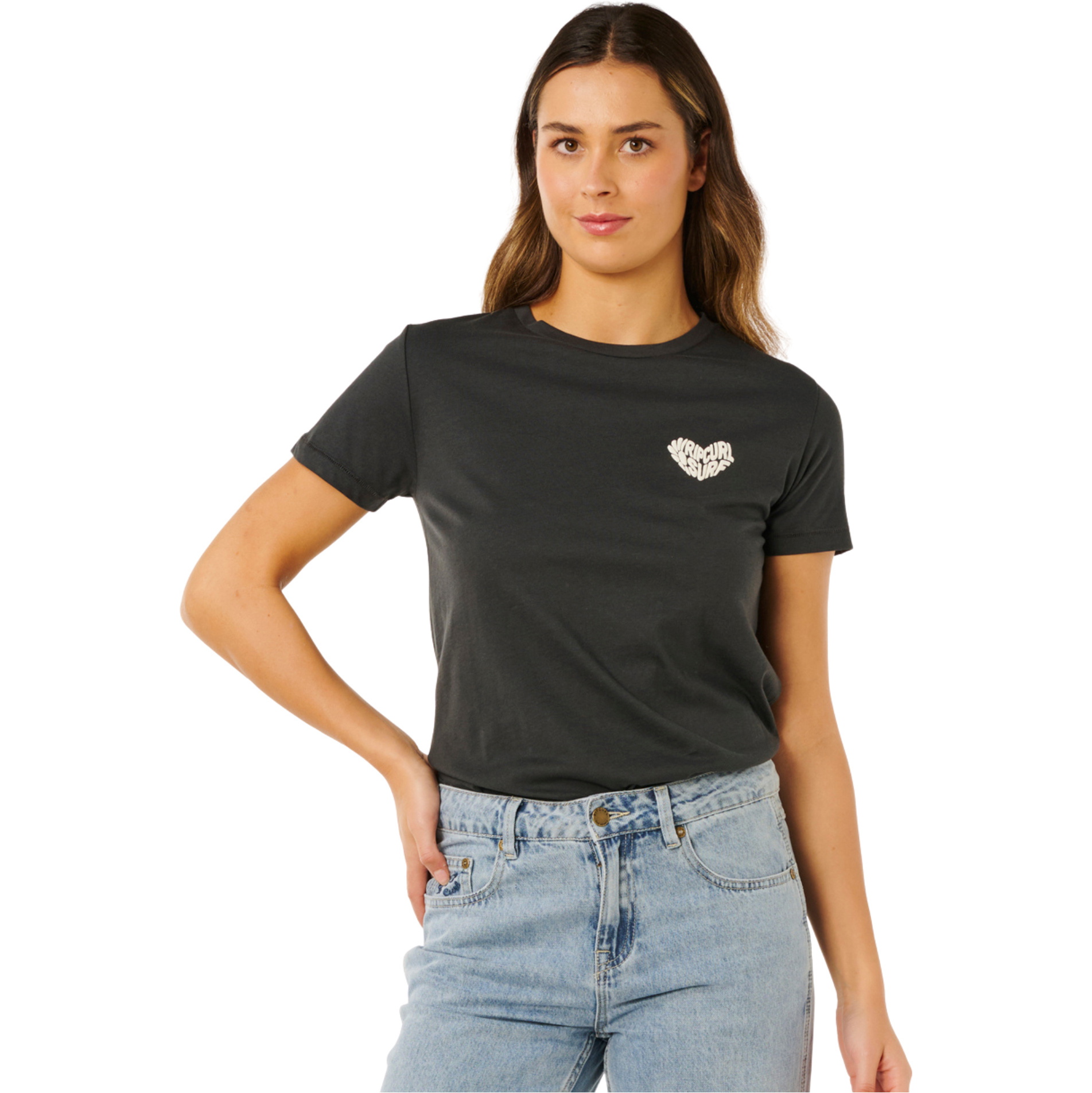 2026 Rip Curl Womens RC Heart Logos Tee 0MWWTE - Washed Black